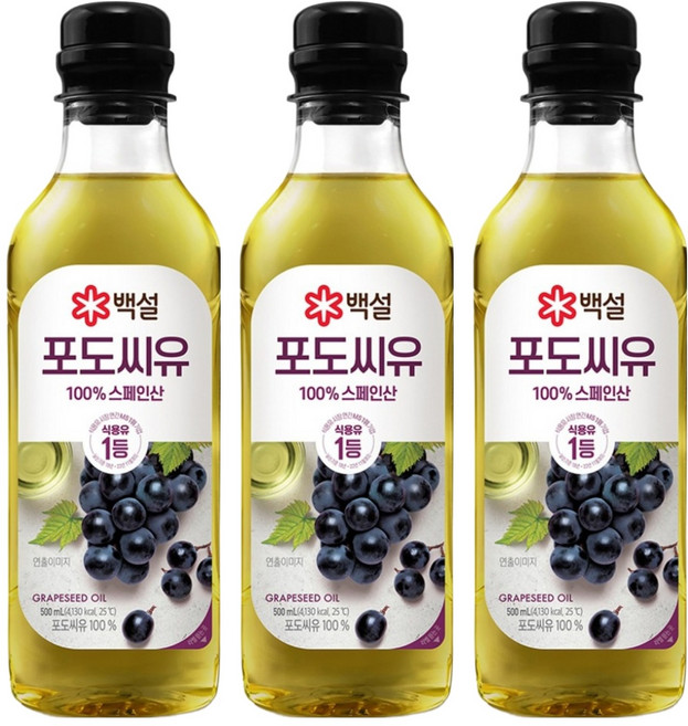 백설 포도씨유, 500ml, 3개