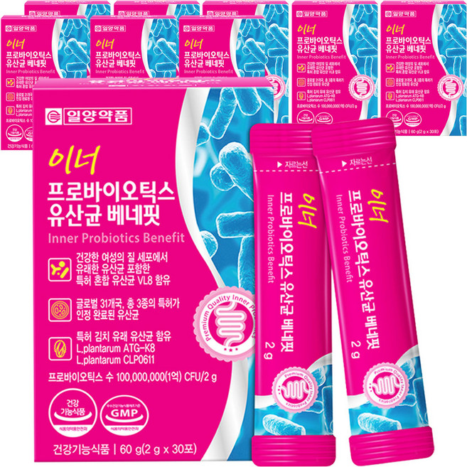 일양약품 이너 프로바이오틱스 유산균 베네핏 30p, 60g, 9개