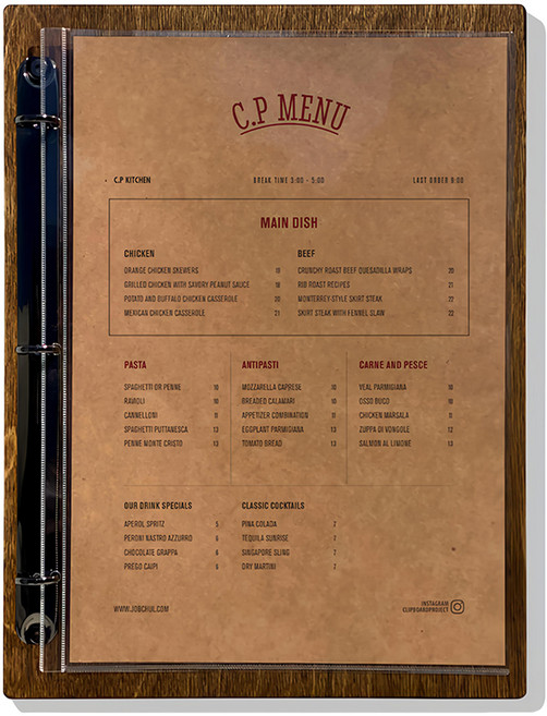 ClipboardProject 活頁夾木質菜單板 亮黑色 + 2張PET內頁, 1個