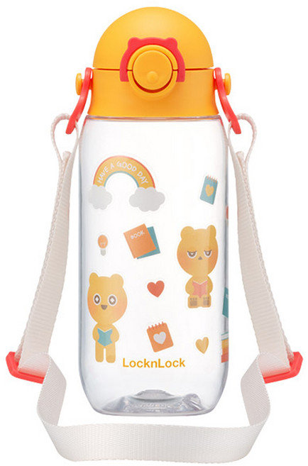 LocknLock 樂扣樂扣 兒童背帶水瓶, 透明色 + 黃色, 400ml, 1個