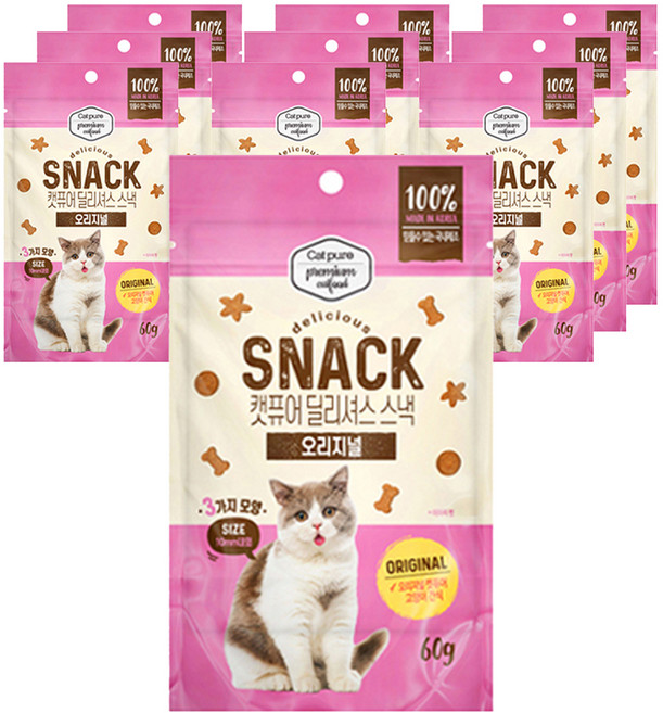 캣퓨어 고양이 딜리셔스 스낵, 10개, 60g, 오리지널
