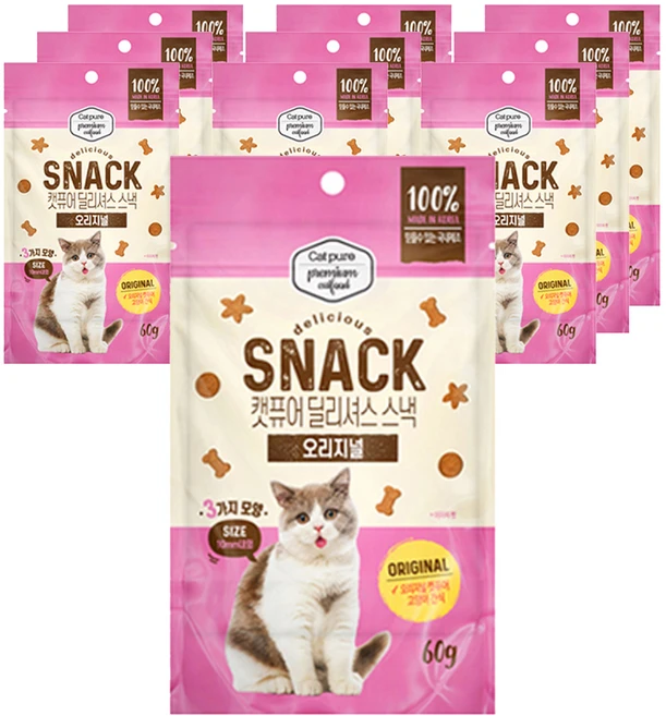 캣퓨어 고양이 딜리셔스 스낵, 10개, 60g, 오리지널 - 쿠팡