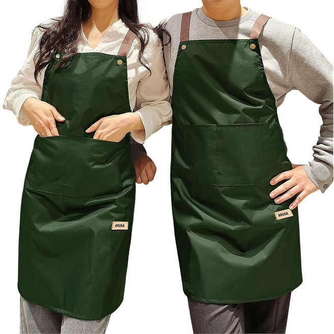 아루카 여성용 초경량 H형 카페 주방 업소용 방수 앞치마, 딥그린, 2개