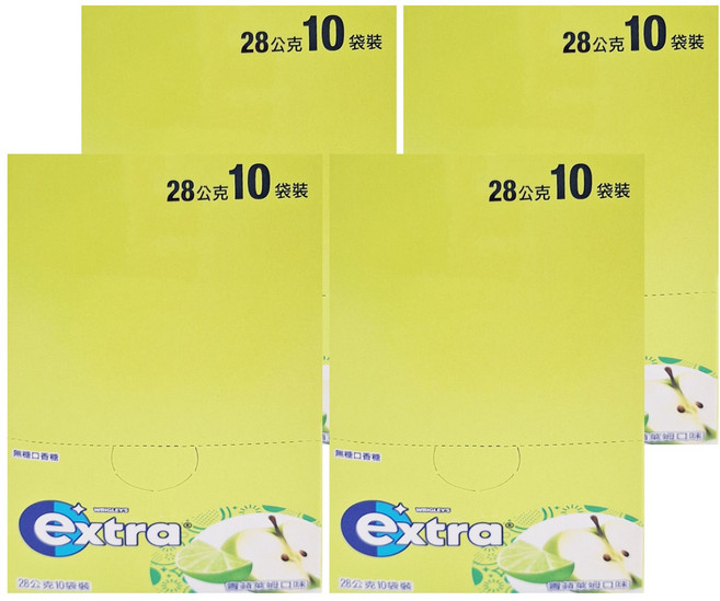 Extra 益齒達 潔淨無糖口香糖 青蘋萊姆 10包, 28g, 4盒