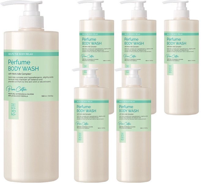하라즈 퍼퓸 바디워시 퓨어코튼향, 1L, 6개