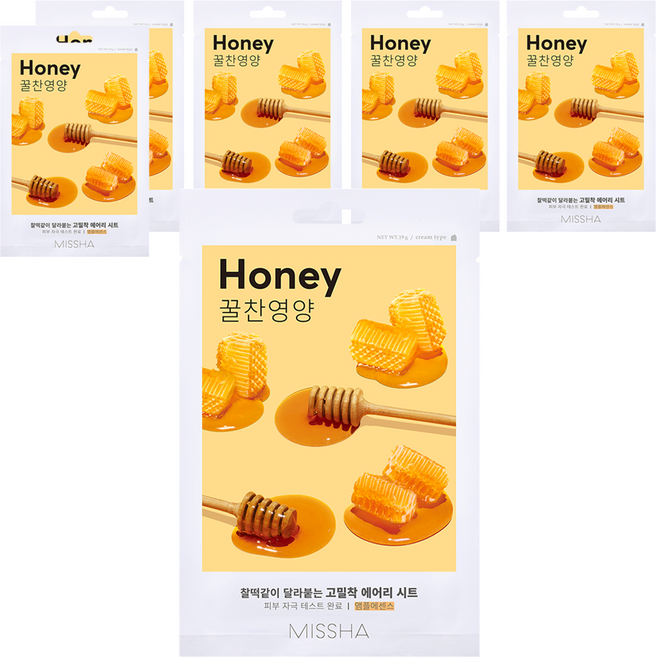 미샤 에어리 밀착 시트마스크 꿀, 1개입, 6개