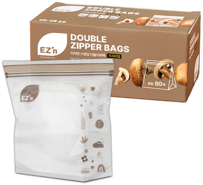 EZn이지엔 프리미엄 더블지퍼백 냉장 냉동 겸용, 중(M), 80개입, 1개