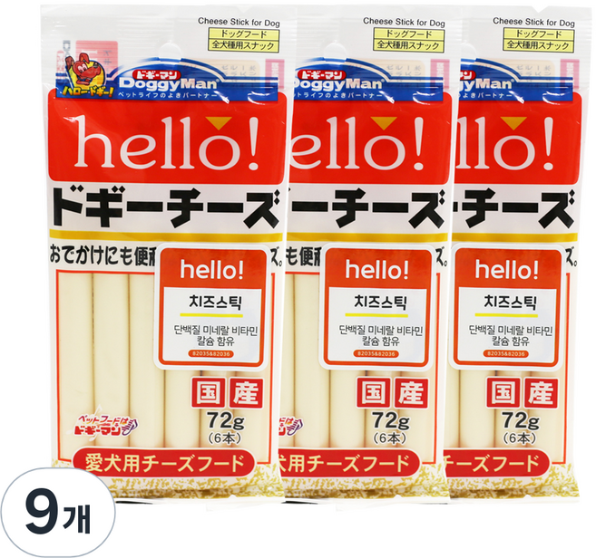 도기맨 헬로 치즈 스틱 강아지 간식 6p, 치즈맛, 72g, 9개