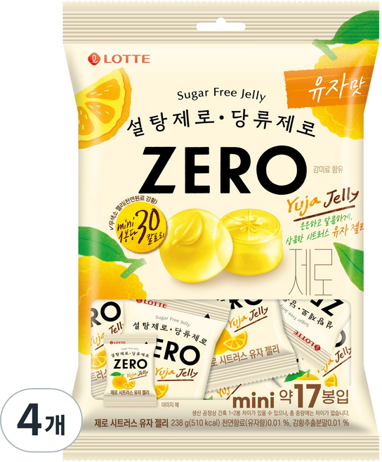 롯데제로 시트러스 유자 젤리 17개입, 238g, 4개