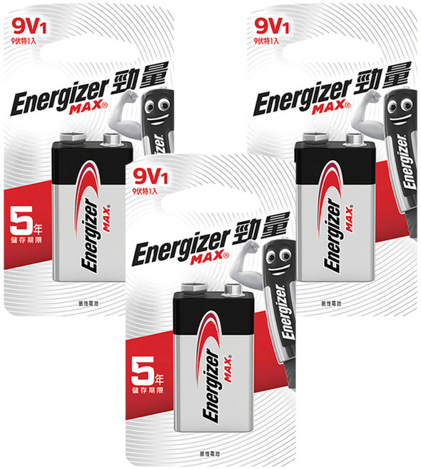 Energizer 勁量 9伏特鹼性電池, 3顆, 1顆