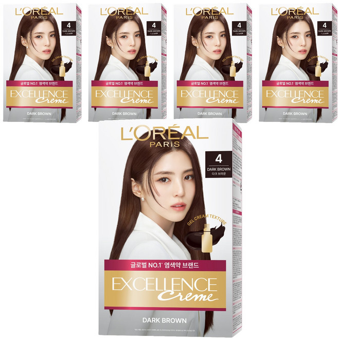 로레알파리 엑셀랑스 크림 염모제, 4호 다크 브라운, 5개