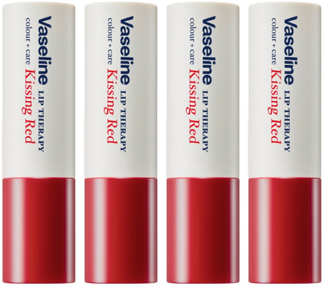 바세린 립 테라피 컬러 앤 케어, 키씽 레드, 4.2g, 4개