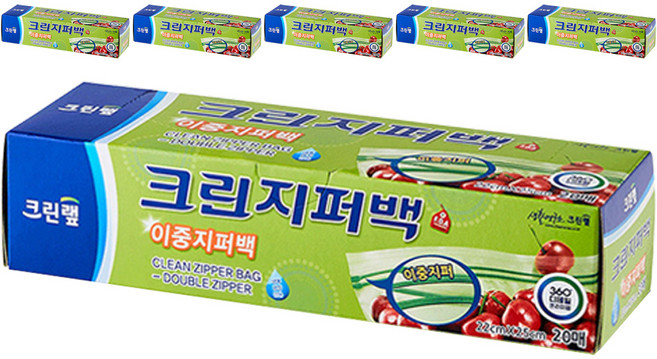 크린랩 이중 지퍼백, 중(M), 20개입, 6개