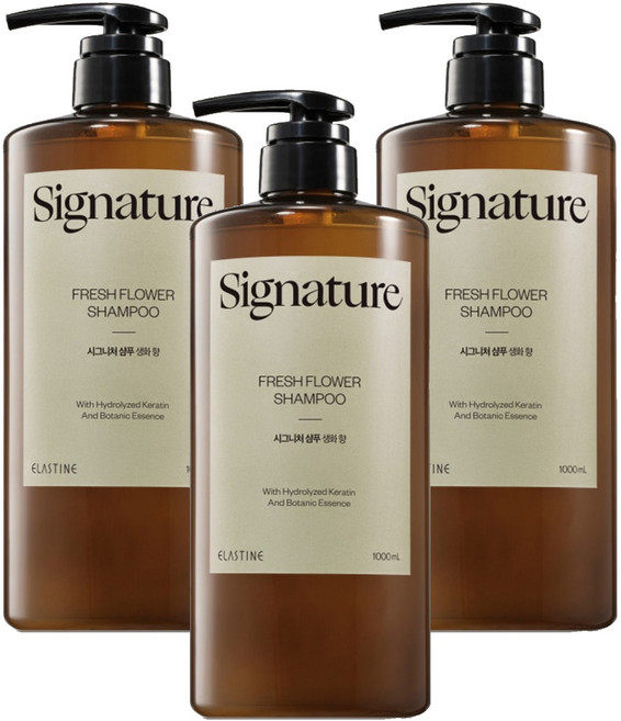엘라스틴 시그니처 두피케어 손상모발 클리닉 약산성 샴푸 생화향, 1L, 3개