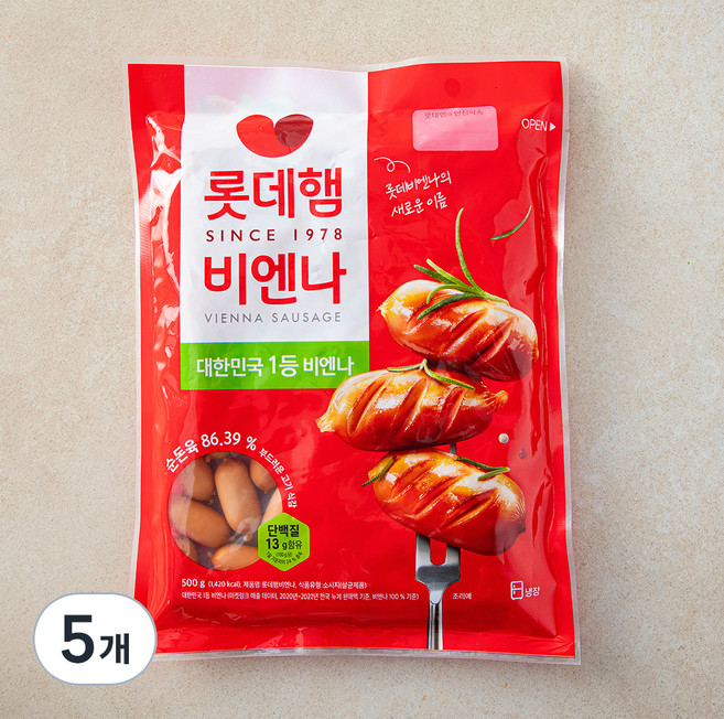 롯데햄 롯데비엔나 (냉장), 500g, 5개