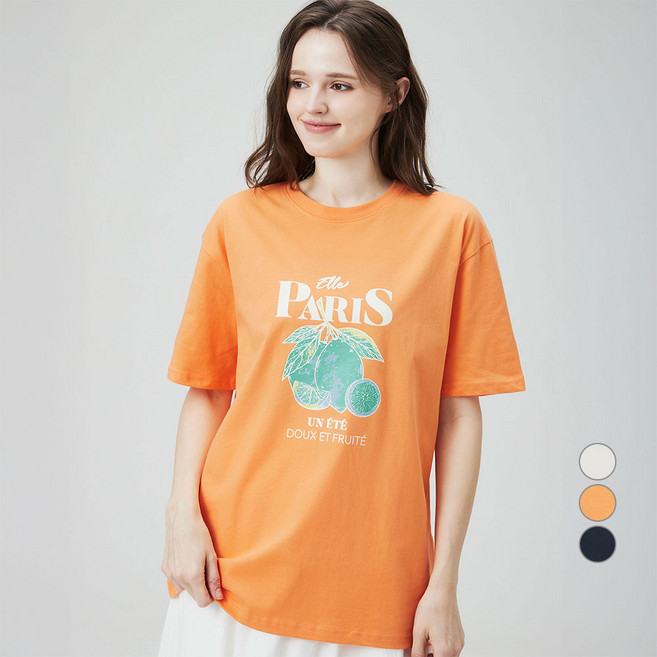 ELLEPARIS 여성용 FRUIT 통기성 루즈핏 그래픽 반팔 티셔츠