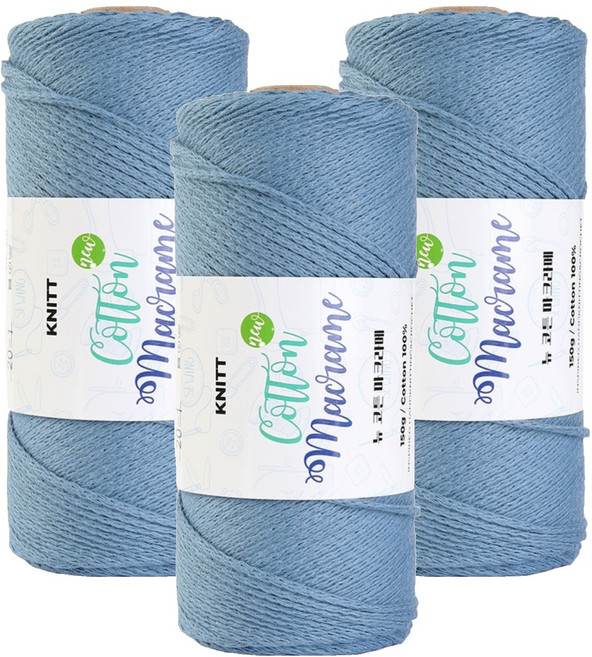 니뜨 뉴 코튼 마크라메 뜨개실 150g, 3개, 20데님
