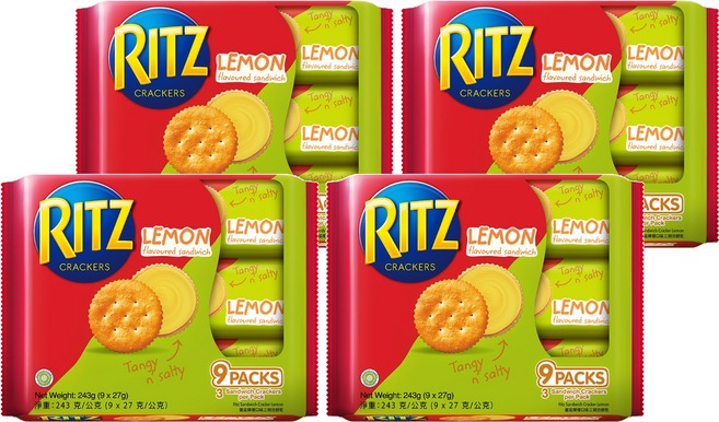 RITZ 麗滋 三明治餅乾 檸檬口味 隨手包 9包, 243g, 4袋
