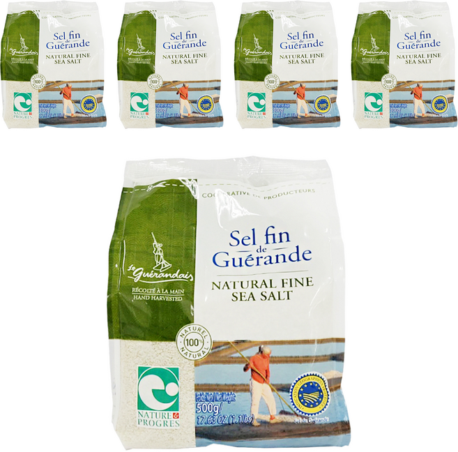 르게랑데 토판 천일염 가는 소금 폴리백, 500g, 5개