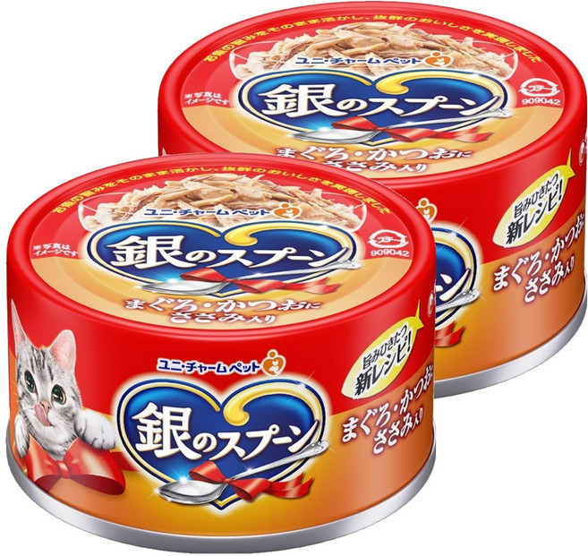 유니참긴노스푼 고양이 습식 캔, 혼합맛(참치/가다랑어/닭가슴맛), 70g, 2개