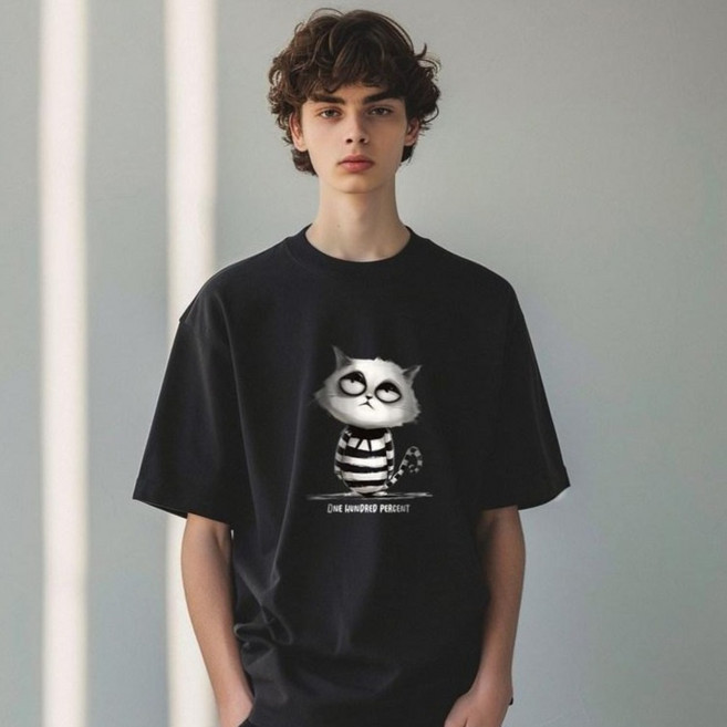 원헌드레드퍼센트 HARMONIA 캣슬리 세미오버 통기성 반팔티셔츠