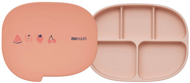 모윰 유아용 실리콘 초강력 5구 흡착식판, 후르츠, 식판 + 뚜껑, 1세트