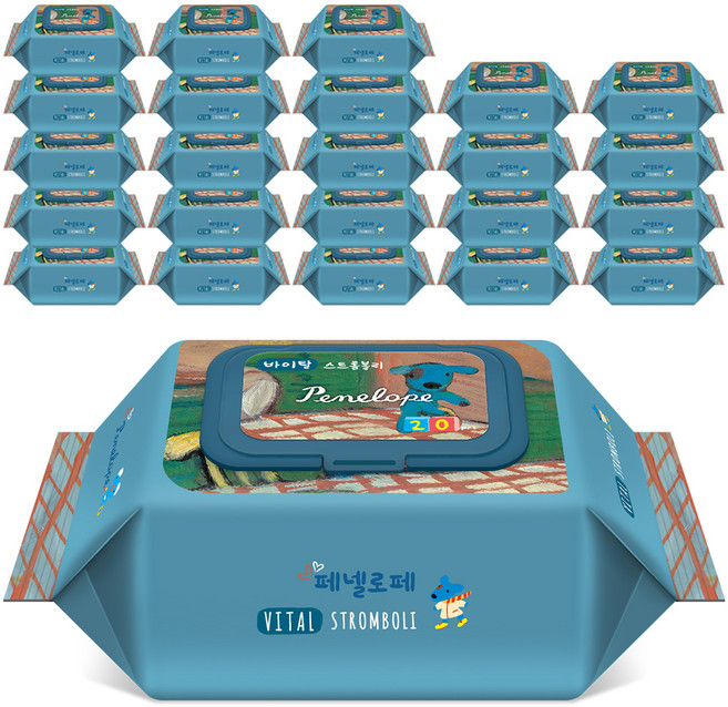 페넬로페 바이탈 플러스 스트롬볼리 저자극 아기물티슈 휴대캡형, 65g, 20매, 24개