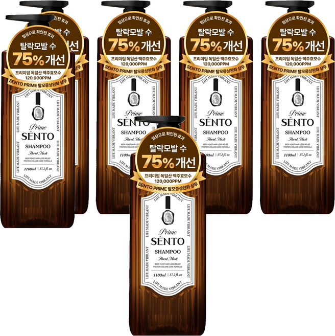 센토 프라임 12만PPM 맥주효모 탈모완화 단백질 두피케어 볼륨샴푸 플로럴 머스크향, 6개, 1.1L