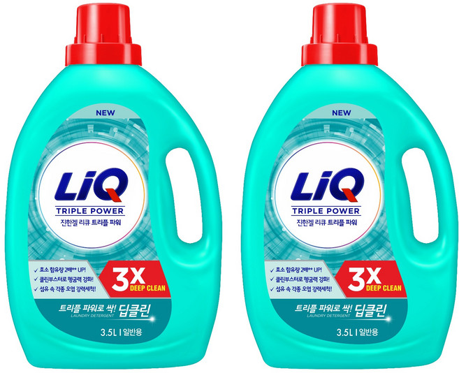 리큐 진한겔 딥클린 트리플파워 일반용 액상세제 본품, 3.5L, 2개