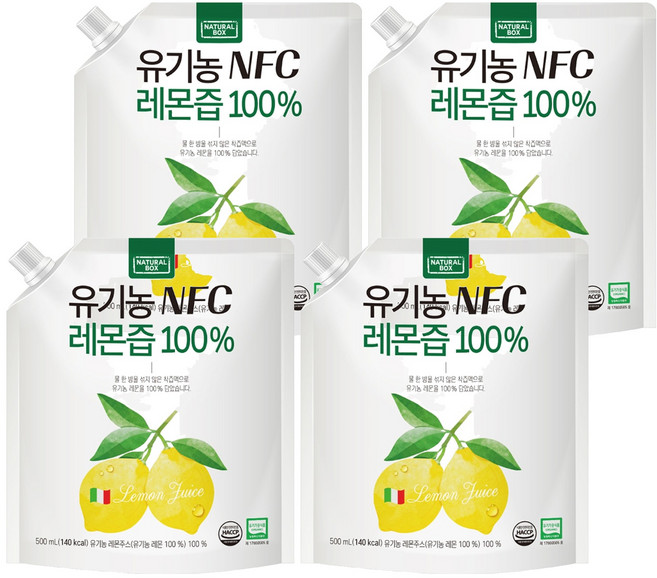 내추럴박스 유기농 NFC 레몬즙 100%, 500ml, 4개