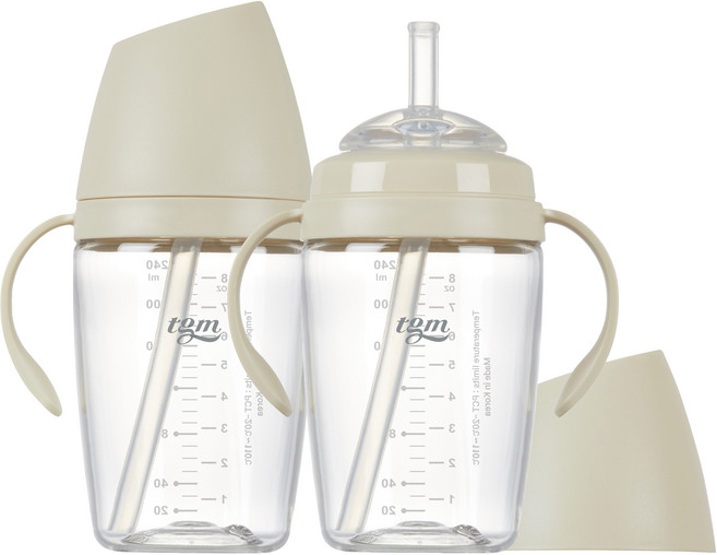 티지엠 쌀알 트라이탄 빨대컵, 240ml, 2개, 라이스베이지