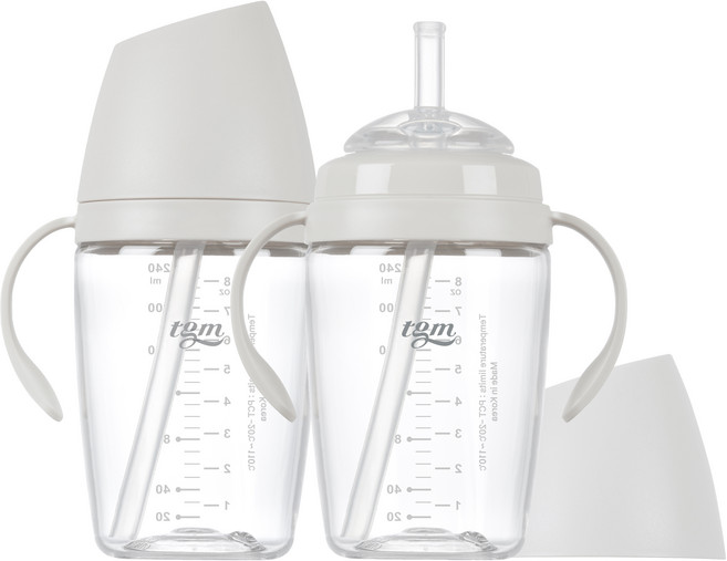 티지엠 쌀알 트라이탄 빨대컵, 240ml, 2개, 퓨어화이트