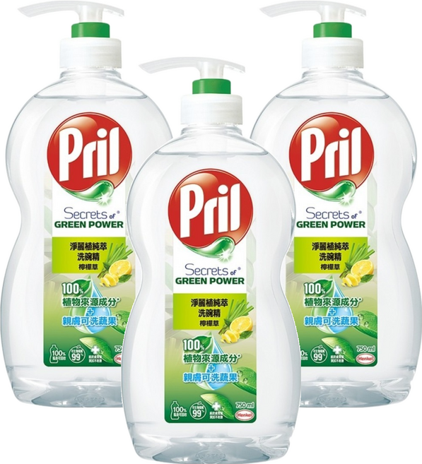 Pril 淨麗 植純萃洗碗精 檸檬草, 750ml, 3瓶