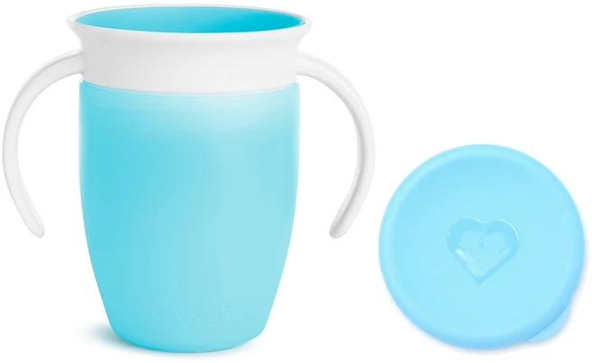 먼치킨 미라클 360 손잡이컵 뚜껑세트, 블루, 1세트, 207ml - 쿠팡