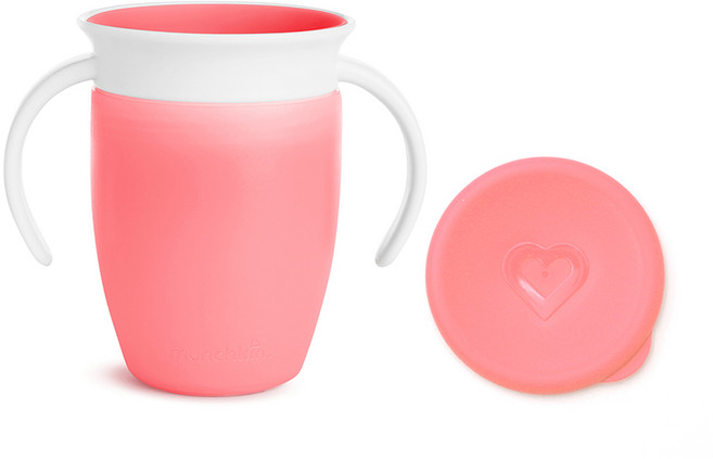 먼치킨 미라클 360 손잡이컵 뚜껑세트, 핑크, 1세트, 207ml