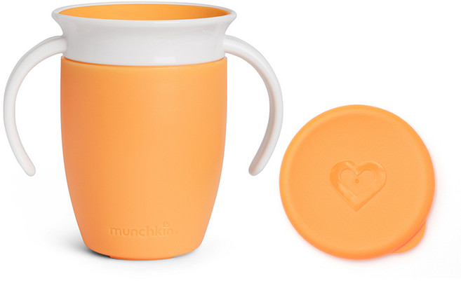 먼치킨 미라클 360 손잡이컵 뚜껑 세트, 오렌지, 1세트, 207ml