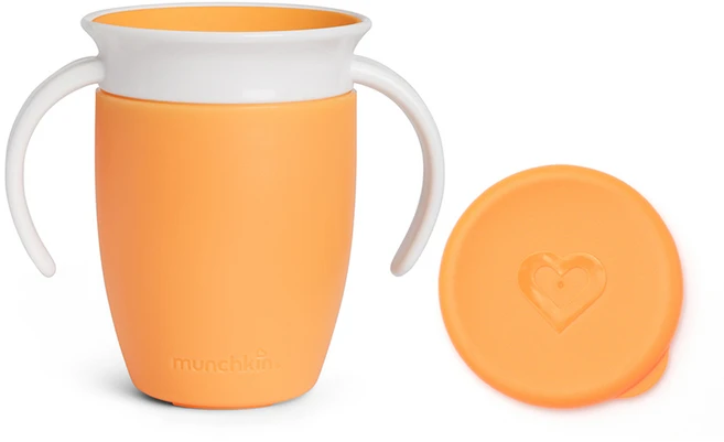 먼치킨 미라클 360 손잡이컵 뚜껑 세트, 오렌지, 1세트, 207ml - 쿠팡