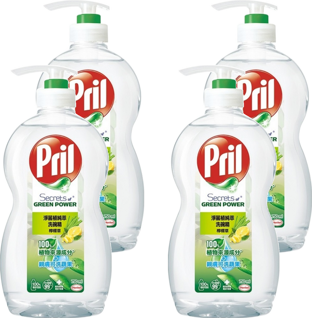 Pril 淨麗 植純萃洗碗精 檸檬草, 750ml, 4瓶
