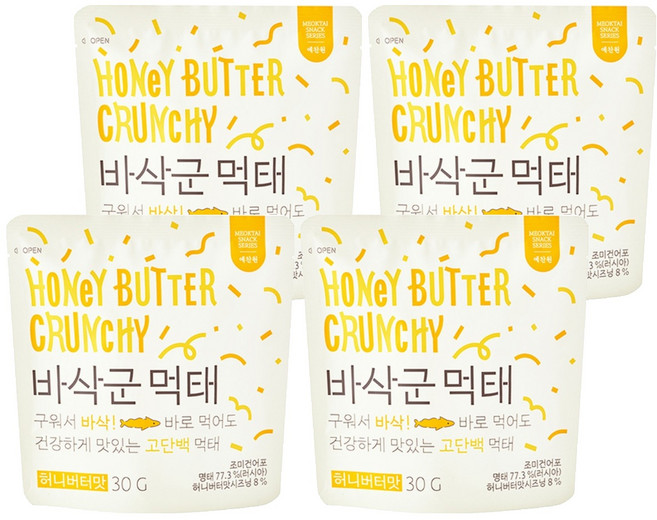 예찬원 바삭군 시즈닝 먹태 허니버터맛, 30g, 4개