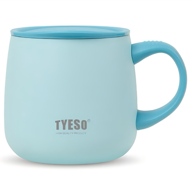 TYESO 泰碩 陶瓷內膽大肚馬克杯附蓋, 靜謐藍, 355ml, 1個
