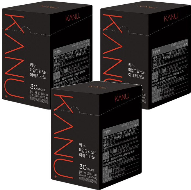 KANU 溫醇美式即溶咖啡粉隨身包, 1.6g, 30入, 3個