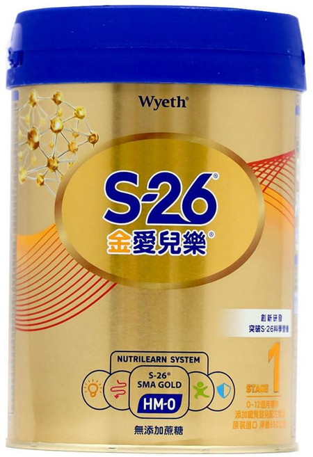 Wyeth 惠氏 S-26 金愛兒樂嬰兒配方奶粉 1號再升級版 0~12個月, 850g, 1罐