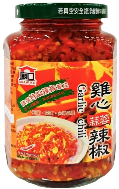 MIAW KO 廟口 雞心蒜蓉辣椒, 370g, 1罐