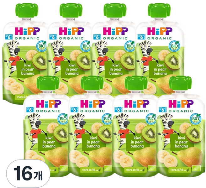 힙 유기농 과일 이유식 키위 인 페어 바나나, 100g, 16개, 혼합맛(배/바나나/키위)