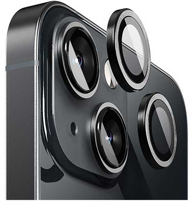 빅쏘 빛번짐 방지 부착가이드 아이폰 후면 카메라 렌즈 링 강화유리 휴대폰 보호필름 블랙, 1세트