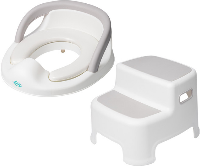 더마더 핸들 유아변기커버 + 2단 디딤대 세트, 그레이