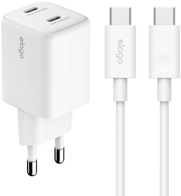 엘라고 35W USB-C타입 고속 충전 듀얼 어댑터 + C to C 고속 케이블 세트, 화이트, 1세트