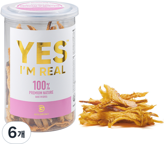 골드로니 강아지 예스아임리얼 프리미엄 저온건조 간식, 무염 북어채, 50g, 6개