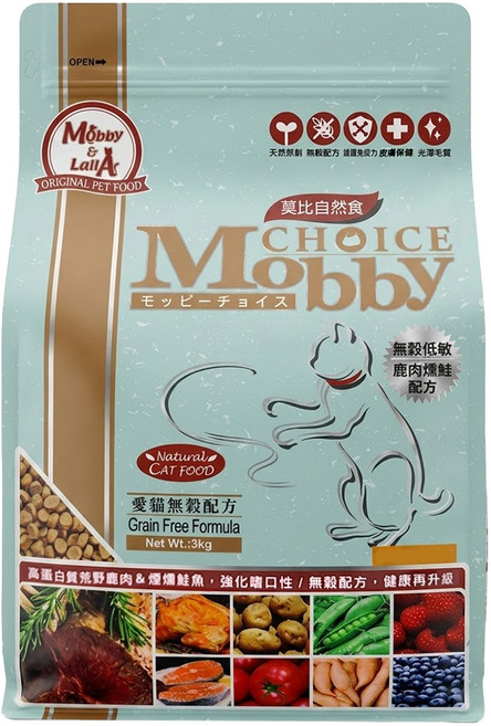 Mobby 莫比 全齡貓 愛貓無穀配方乾飼料, 1袋, 3kg, 鹿肉 + 鮭魚