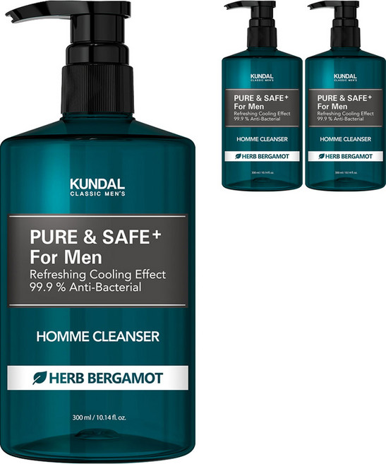 쿤달 퓨어 앤 세이프 쿨링 남성청결제, 300ml, 3개
